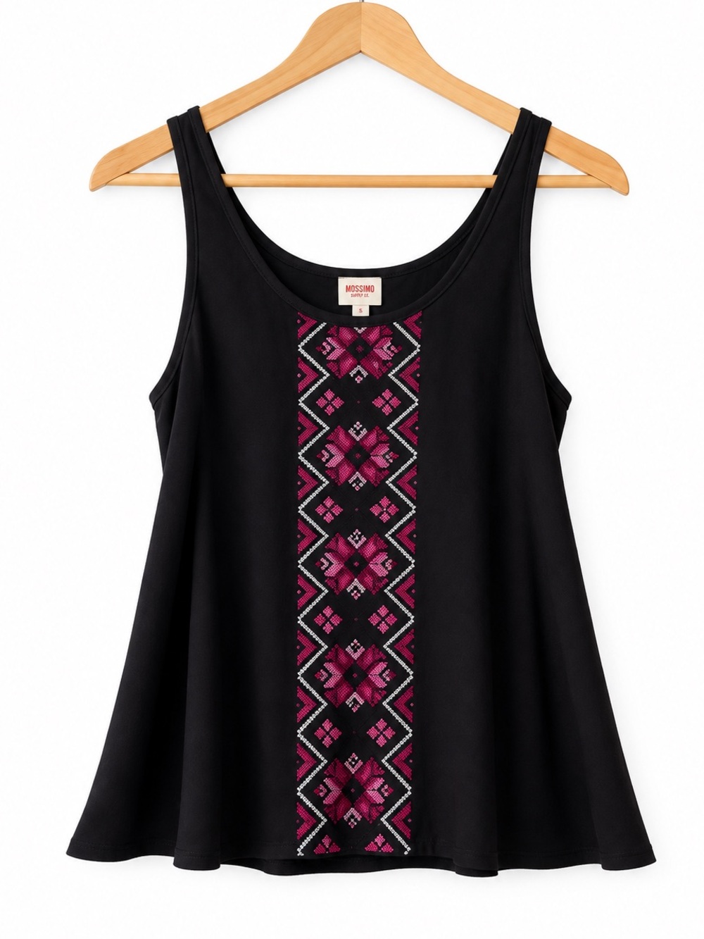 Mossimo Supply Co. Black Tank with Pink Geometric Embroidered Panel